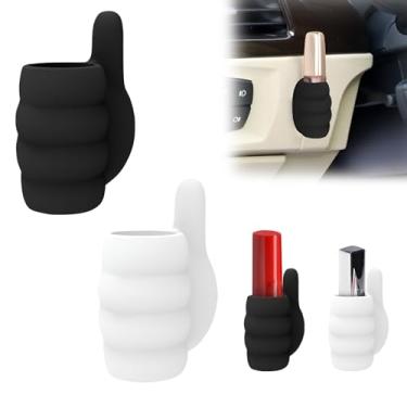 Imagem de 2 peças de suporte de batom para carro – protetor labial sem derretimento, fácil acesso e suporte estável, acessórios de carro perfeitos para mulheres (preto e branco)