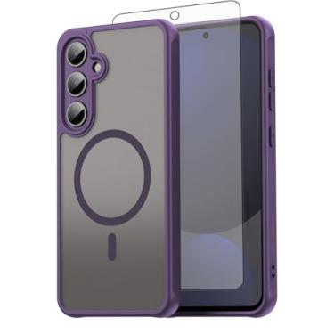 Imagem de Asuwish Capa de telefone para Samsung Galaxy S24 FE 5G, compatível com Magsafe magnético, translúcido fosco antiimpressão digital, capa protetora à prova de quedas de grau militar S 24 EF AI S24FE 24S