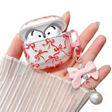 Imagem de MINSCOSE Capa transparente compatível com AirPods 4, capa de fone de ouvido linda flor com chaveiro floral, capa protetora de TPU transparente macio para AirPod 4 para meninas e mulheres - vermelho