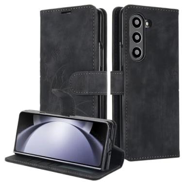 Imagem de MVVKKY Capa protetora para Galaxy Z Fold6 com alça de couro e porta-cartões (preta)