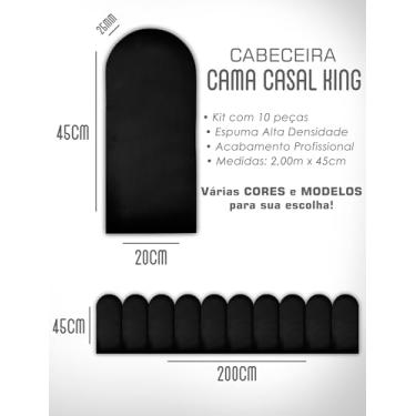 Imagem de Kit Cabeceiras Nuvem Infatil Estofada Cerquinha Modular Cama Solteiro Casal King Queen 45X20 Módulos Adesivos (Preto, Casal King)