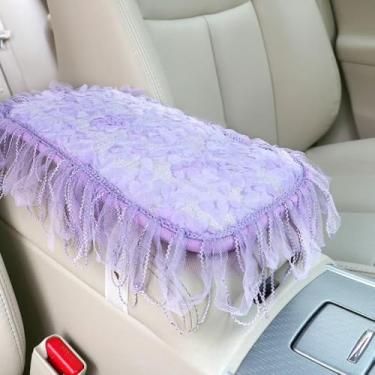 Imagem de MINGZAIQIPEI Capa de apoio de braço com babados de renda, capa de console central para carro, almofada de apoio de braço central macia e fofa para a maioria dos protetores de decoração de carros (5)