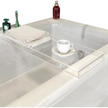 Imagem de Prateleira De Cesta De Armazenamento De Banheiro Bandeja De Acrílico Transparente Divisória Placa De Banho Prateleira De Armazenamento De Hotel, Transparent, 76 * 20 * 3cm