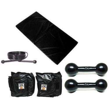 Imagem de Kit Colchonete+Corda+Par Caneleira 3kg+Par Halter Emb. 5kg - 1 Fit