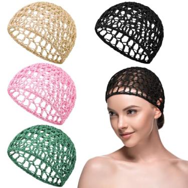 Imagem de Geyoga 4 peças de malha de crochê, rede de cabelo de raiom, gorro de malha grossa e curta para mulheres, enfeite para dormir (preto, verde, rosa, bege)
