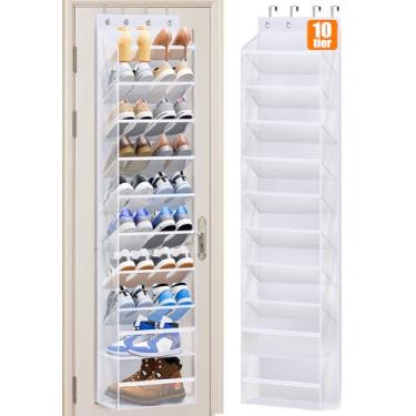 Imagem de MISSLO Organizador de sapatos de 10 camadas sobre a porta, de malha respirável, para pendurar no armário, suporte de sapato, 20 pares de tênis, sandálias, saltos, botas (branco)