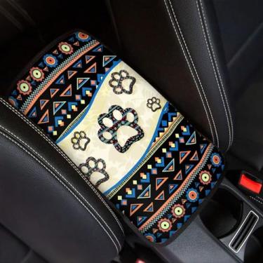 Imagem de UNICEU Almofadas de apoio de braço para console central automotiva Dog Paw Acessórios interiores de carro do sudoeste capas de caixa de assento de braço de carro com ajuste universal capas de caixa de