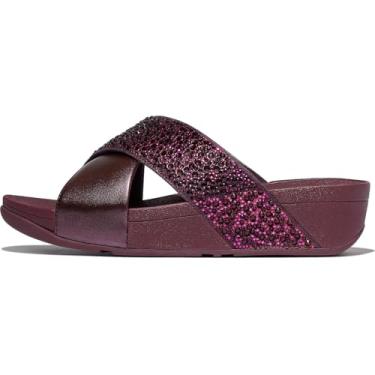 Imagem de FitFlop Sandália feminina Lulu Crystal-Mix Metallic Cross Slides Wedge, Plumberry metálico, 37