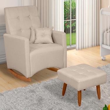 Imagem de Poltrona De Amamentação Ana Com Balanço Pés Canoa E Puff Linho Bege - Fratello