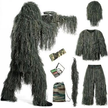 Imagem de Traje Ghillie, equipamento de caça de camuflagem 3D 7 em 1 para meninos, roupas de caça perfeitas fantasias de Halloween fantasia de atirador para crianças (verde)