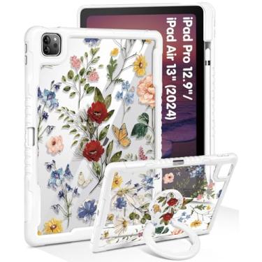 Imagem de Uppuppy Capa para iPad Pro 12.9 para iPad Air de 13 polegadas M2 2024 – Capa feminina fofa para meninas com suporte e porta-lápis, capa protetora de flores femininas para Apple de 12,9 polegadas para