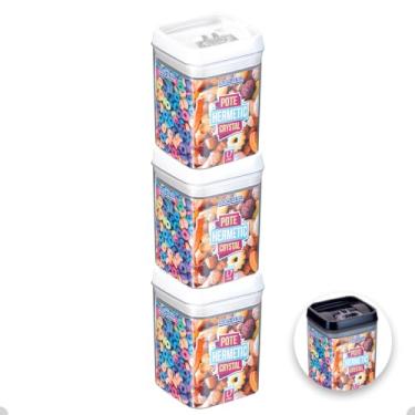 Imagem de Kit Com 3 Potes Herméticos De Acrílico Para Mantimentos Tampa Com Trava 1700Ml (Branco)