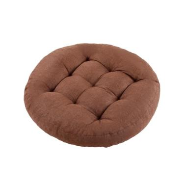 Imagem de LYLNBYWK Almofada de chão de meditação, almofadas redondas para adultos, almofadas de assento tufadas com botão para sala de estar, yoga, tatami, marrom, 56 x 56 x 10 cm