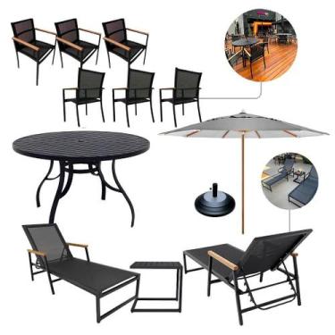 Imagem de Kit Amélia Completo Mesa Alumínio + Cadeiras e Espreguiçadeiras Piscin