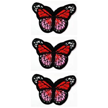Imagem de Conjunto de 3 peças de mini borboleta vermelha pequena fofa desenho animado infantil costurar em adesivos para chapéu, boné polo, mochila, roupas, jaqueta, camiseta bordada a ferro no remendo