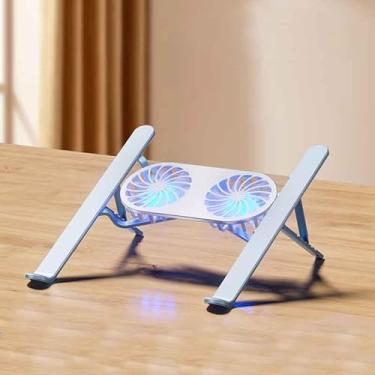 Imagem de Suporte para tablet, suporte plano com luz LED azul, 2 ventiladores para rápida dissipação de calor, rotação de 720 graus e altura ajustável (360 graus - prata)