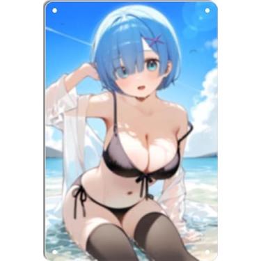Imagem de DKLOWK Sexy Bikini Anime Girl Cute Hot Metal Poster Tin Art Decor Placa para Casa Bar Clube Quarto Banheiro Homem Caverna Otaku 20 x 30 cm