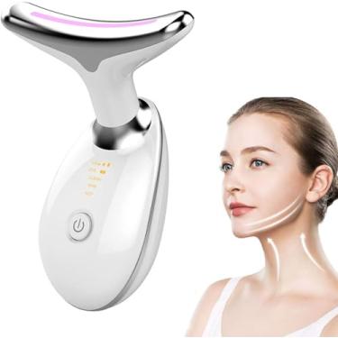 Imagem de Massageador Facial LED 3 Modos, Aparelho Anti-Rugas para Rosto e Pescoço, Tratamento Estético Vibratório com Luz LED Para Elevação da Pele Lifting Bivolt Recarregável (Branco)