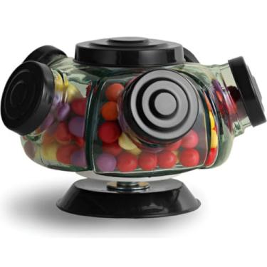 Imagem de 【Cozena】Baleiro Giratório De Vidro Bomboniere Decoração 5 Gomos Retrô Artesanal (Preto)