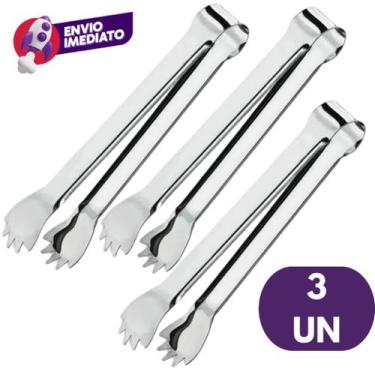 Imagem de Kit Pegador De Gelo 18,5cm Pinça Garra Aço Inox Bar Drinks Frios Profi