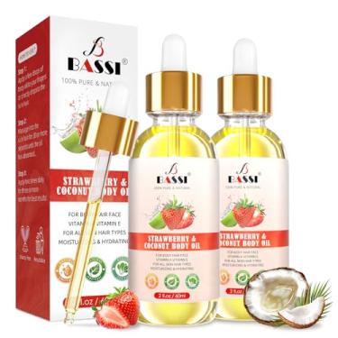Imagem de BASSI 2 peças de óleo de coco orgânico, óleo hidratante corporal com vitamina E, óleo de banho para hidratação da pele seca, óleo corporal, massagem relaxante para cabelo, óleo veicular, 59 ml/pc