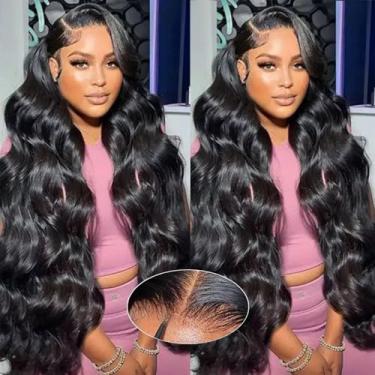 Imagem de Perucas de cabelo humano sem cola, 12 x 20 cm, pré-cortado, ondulado, sem cola, cabelo humano, 5 x 8 HD, fecho de renda, cabelo humano, 180% densidade, peruca de cabelo humano pré-cortado (71 cm)