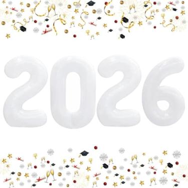Imagem de GOER Balões com número de alumínio de 106 cm 2022 para decoração de festa de ano novo de 2022 (branco)