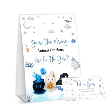 Imagem de OXRUN Halloween Baby Shower Games, Little Ghost Guess How Many Animal Crackers for Boys or Girls Spooky Gender Reveal Party Decorations, 1 Sign + 50 Guessing Cards - B02