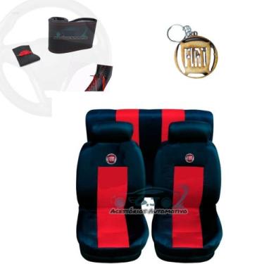 Imagem de capa banco carro couro vermelho+capa volante p uno 2014 - gj acessorio