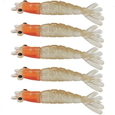 Imagem de Kit 5 Iscas Camarão Artificial 6cm - Pesca Robalo Tucunaré Corvina  - 