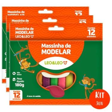 Imagem de Massa de Modelar Massinha 12 Cores Infantil Escolar Kit 3 pacotes Não 