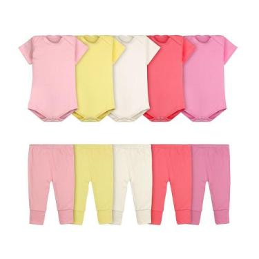 Imagem de Roupa de Bebê Body e Calça Mijão Kit 10 Peças Manga Curta Feminino - D