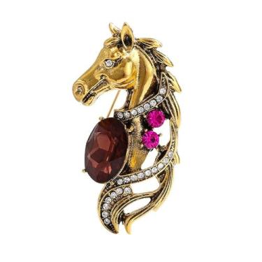 Imagem de Broche de cavalo de strass antigo para mulheres homens azul marrom oval cristal pônei broches lapela art deco vintage zodíaco ano de nascimento acessórios de vestido Natal aniversário corrida joias