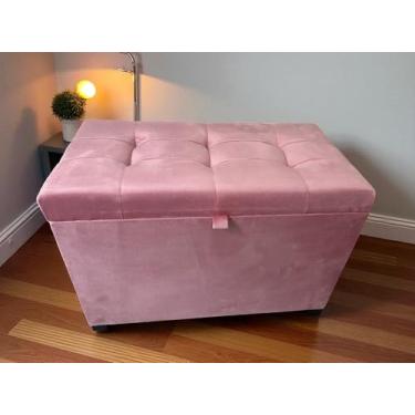 Imagem de Puff Baú Estofado Em Suede 68 Cm Para Sala, Quarto Em Mdf - Rosa Claro