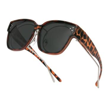 Imagem de Long Keeper Óculos de sol polarizados sobre óculos de sol para mulheres e homens, óculos escuros quadrados grandes para dirigir, Leopardo, tamanho �nico