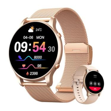 Imagem de Relogio Smartwatch Feminino Redondo Tela Full Touch 1.32",IP68 à Prova d'Água,Ligações Bluetooth,100+Modos,Recebimento Notificações,Faz e Recebe Chamadas Funções Relógio Smartwatch Inclui 2 Pulseiras