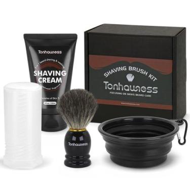 Imagem de Kit de pincéis de barbear de viagem tonhawness 4 em 1 com cabelo de te