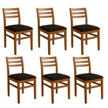 Imagem de Kit 6 Cadeiras para Sala de Jantar em Madeira Maciça Diamante Mel - RU