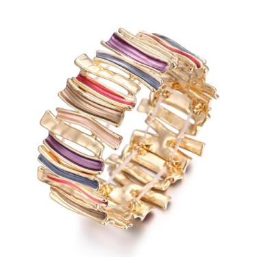 Imagem de LUREME Pulseira punk de fantasia esmaltada - Pulseira elástica vintage multicolorida para mulheres, joia elástica com pingente grosso (bl003622), One Size, Liga de aço, Sem Pedra Preciosa