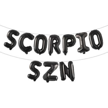 Imagem de Balões de letras - Escorpião SZN 40,6 cm letras do alfabeto folha balão Mylar outubro ou novembro aniversário festa balão banner (SCORPIO SZN preto)