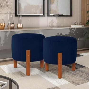 Imagem de PC Móveis – Kit 2 Puff Redondo Luxo Decorativo em Linho ou Suede – Sala, Quarto e Escritório (Suede, Azul)