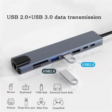 Imagem de Usb 8 em 1 tipo c 3 1 a 4k hdtv hub adaptador com leitor de cartão sd 
