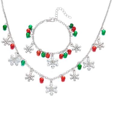 Imagem de Conjunto de joias de Natal de floco de neve para mulheres, Jingle Bell, cristal, inverno, flor, colar, pulseira, pingente, sininho, gargantilha ajustável, para festas de fim de ano, novidade e