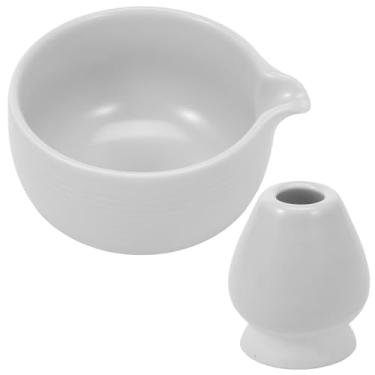 Imagem de ZFLYCANP Tigela de matcha cerimonial com suporte de batedor, kit matcha artesanal de estilo japonês, tigela matcha de cerâmica japonesa para uso doméstico (branca)