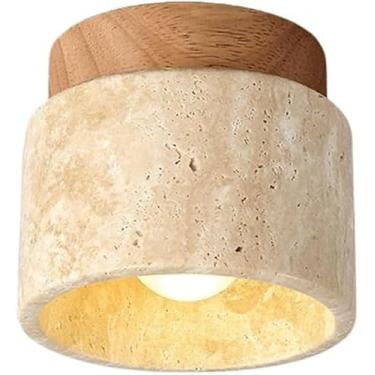 Imagem de Lâmpadas De Teto De Sala De Jantar Simples Modernas Luz De Teto De Travertino Amarelo De Madeira Maciça Iluminação De Teto Cilíndrica De Montagem Embutida, Original Wood Color, 11 * 16cm