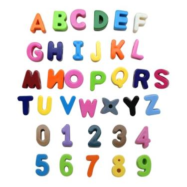 Imagem de GSHLLO 36 peças de contas grandes de plástico com números de letras grandes blocos de alfabeto de acrílico blocos de números de letras coloridas alfabeto contas soltas coloridas chaveiro fazendo