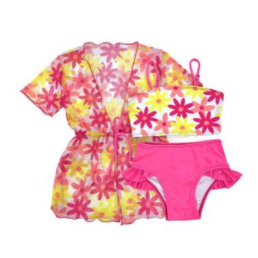 Imagem de Kit Biquíni + Kimono Saída De Praia Tule Floral Infantil - Fofotinhos,