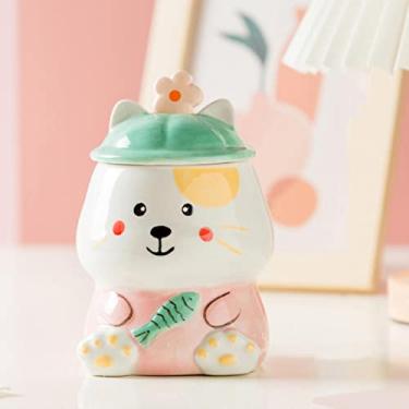 Imagem de Canecas de cerâmica de peixe gato xícaras de café fofas com tampa colher grande chá leite água copo de café da manhã copo de bebida presente de aniversário 500 ml