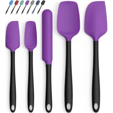 Imagem de Coukre Conjunto de 5 espátulas de silicone, resistente a altas temperaturas, silicone de grau alimentício, pode ser lavado na lava-louças, para assar, cozinhar (roxo, preto, tipo dividido)