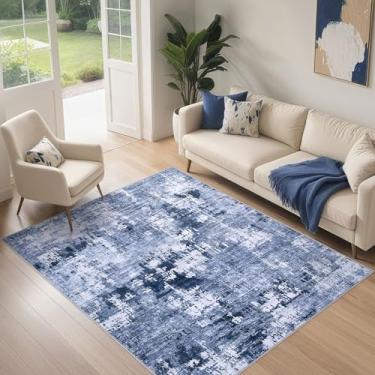 Imagem de DMOYEST Tapete de área para sala de estar – 10 x 15 abstrato grande macio tapete lavável neutro moderno tapete baixo para quarto, sala de jantar, casa de fazenda, escritório em casa - azul marinho